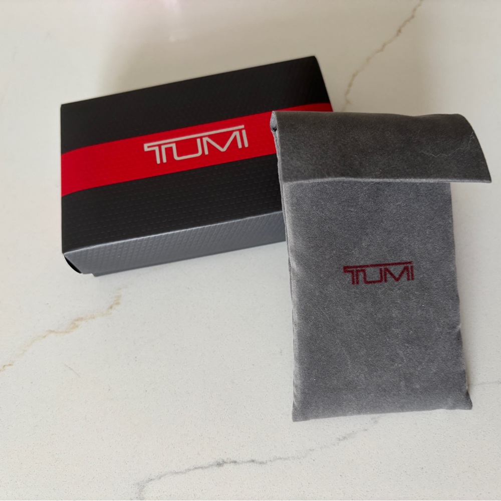 Tumi Black & Gray box & small pouch with Red Accents